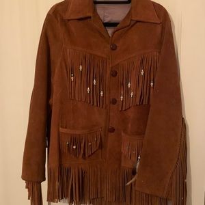 Vintage boho suede fringe beaded jacket